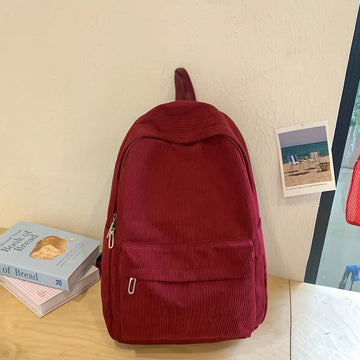 Qfdian Simple Casual Schoolbag for Women Japanese Corduroy Solid Color Lazy Style Travel Backpack High School Student Backpack